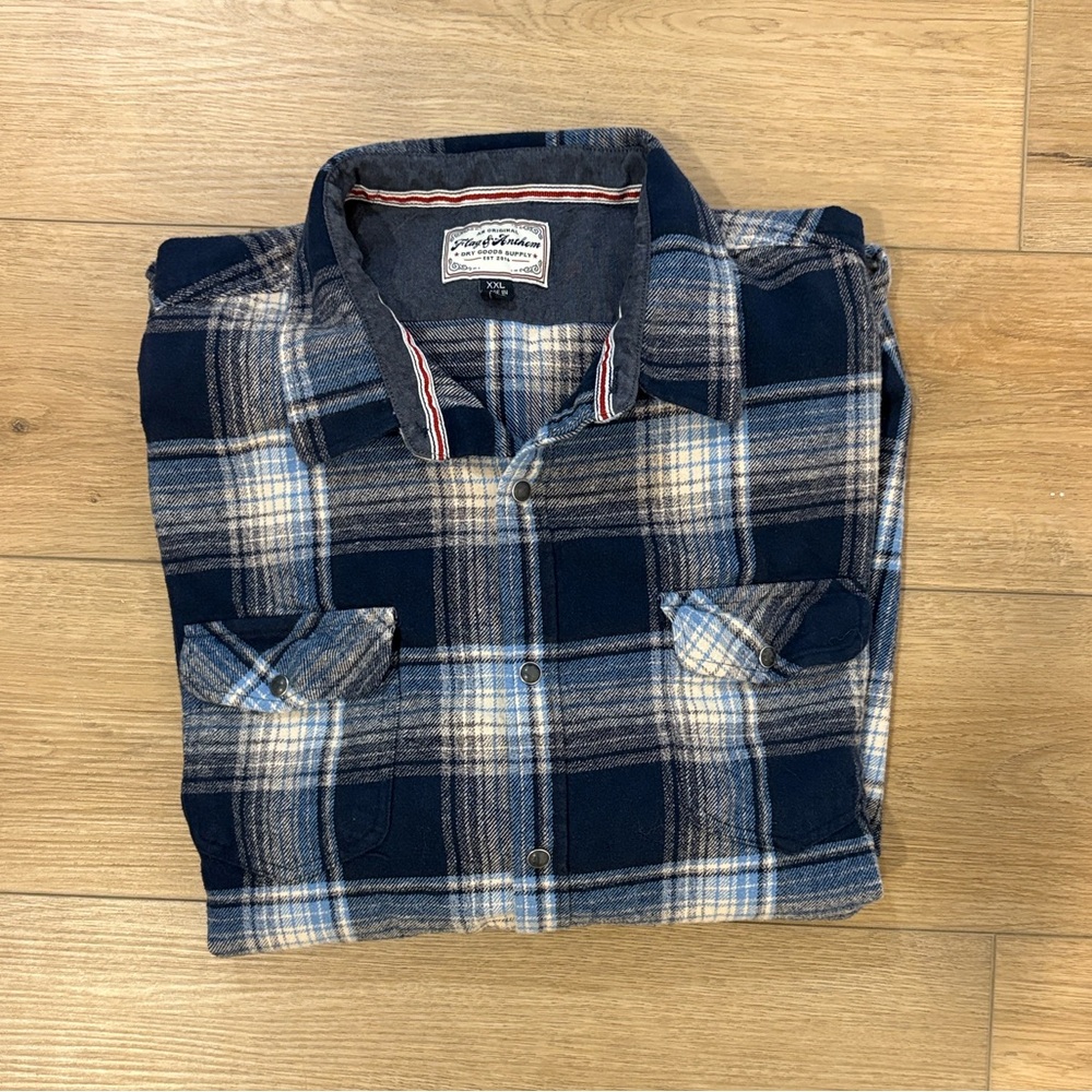 Flag & Anthem Navy, Blue & White Plaid Flannel Shirt, Men’s size XXL, NWOT
